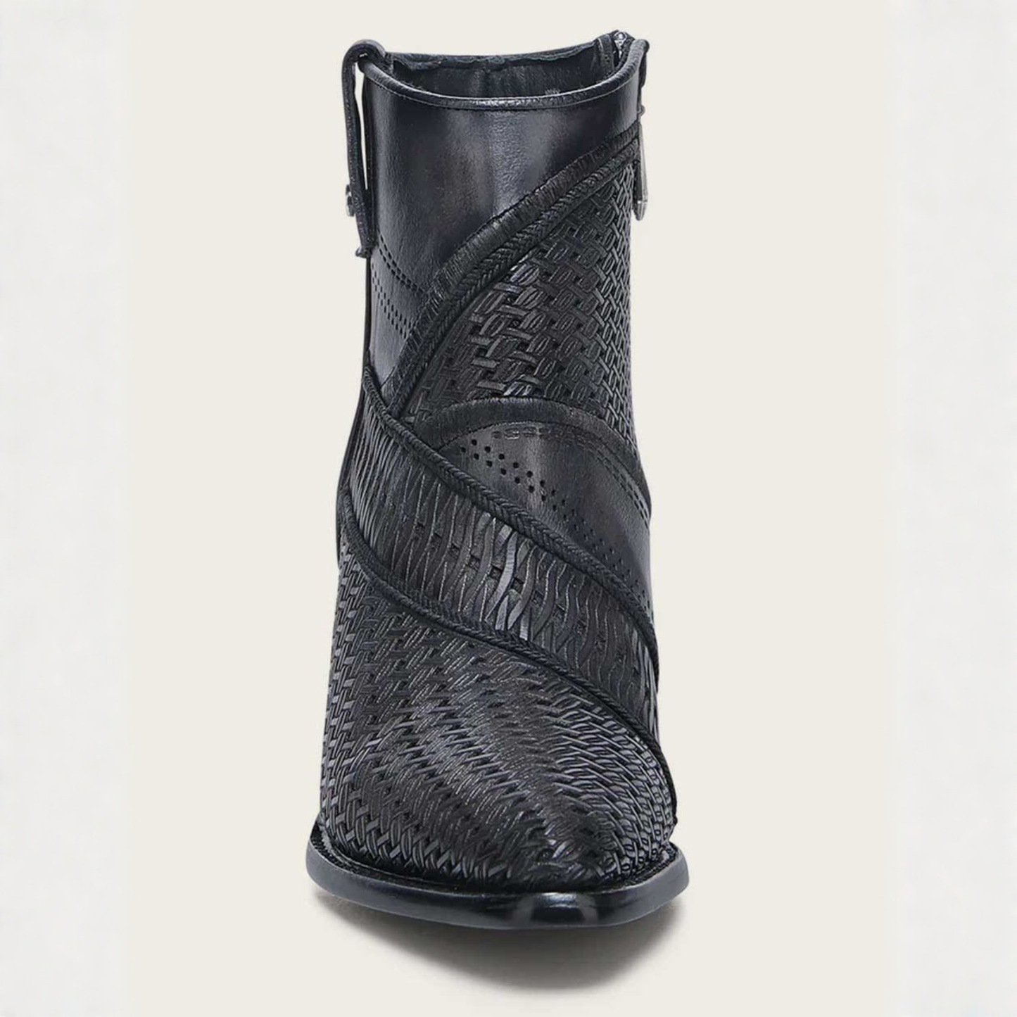 Cuadra Oxford Laser & Embroidery Studs & Zipper Round Toe Bootie front view