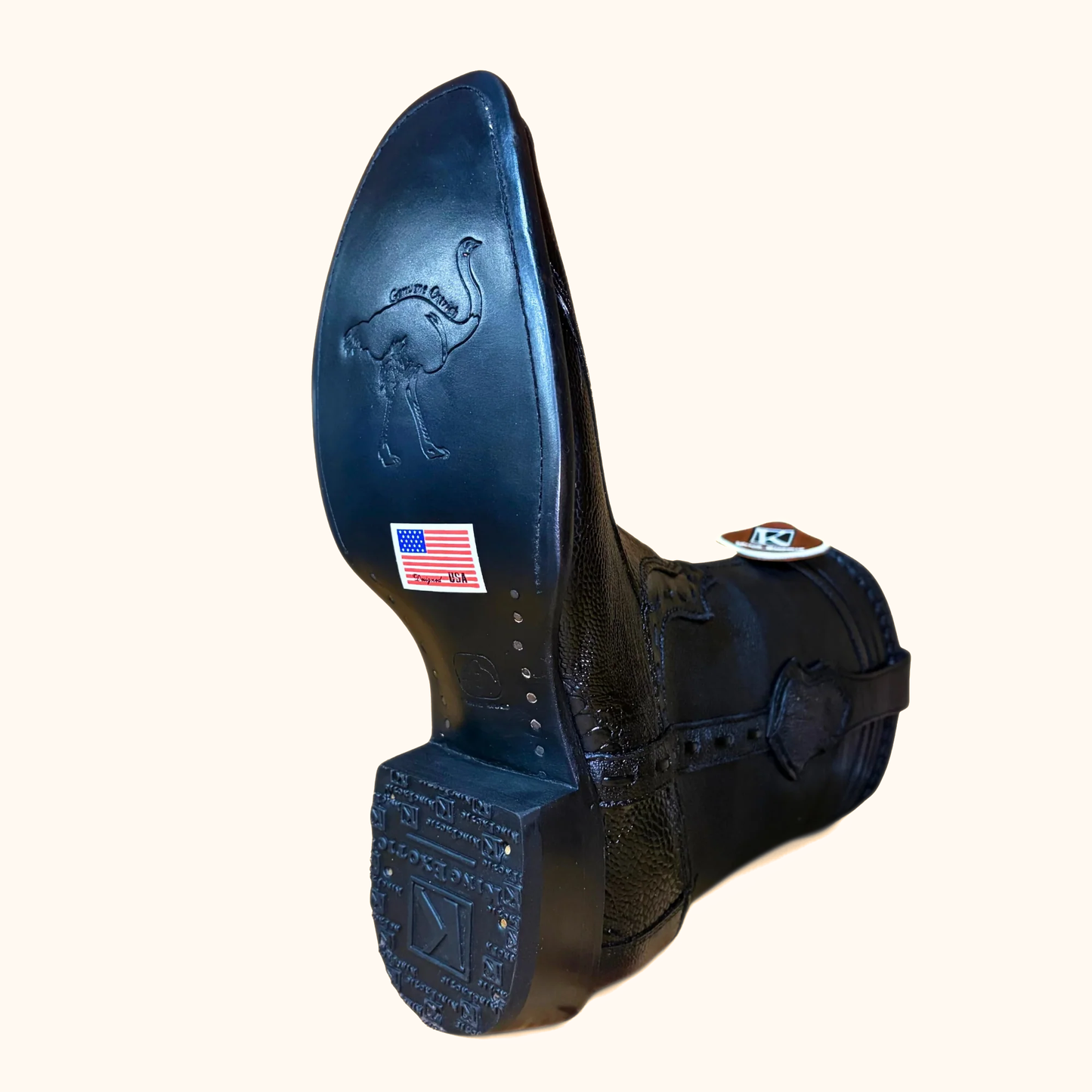 King Exotic Black Ostrich Leg Dubai Short Boot outsole view