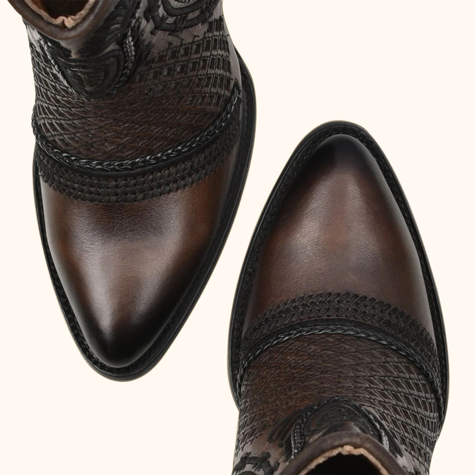 Cuadra Artisan Embroidered Leather Ankle Booties front toe view