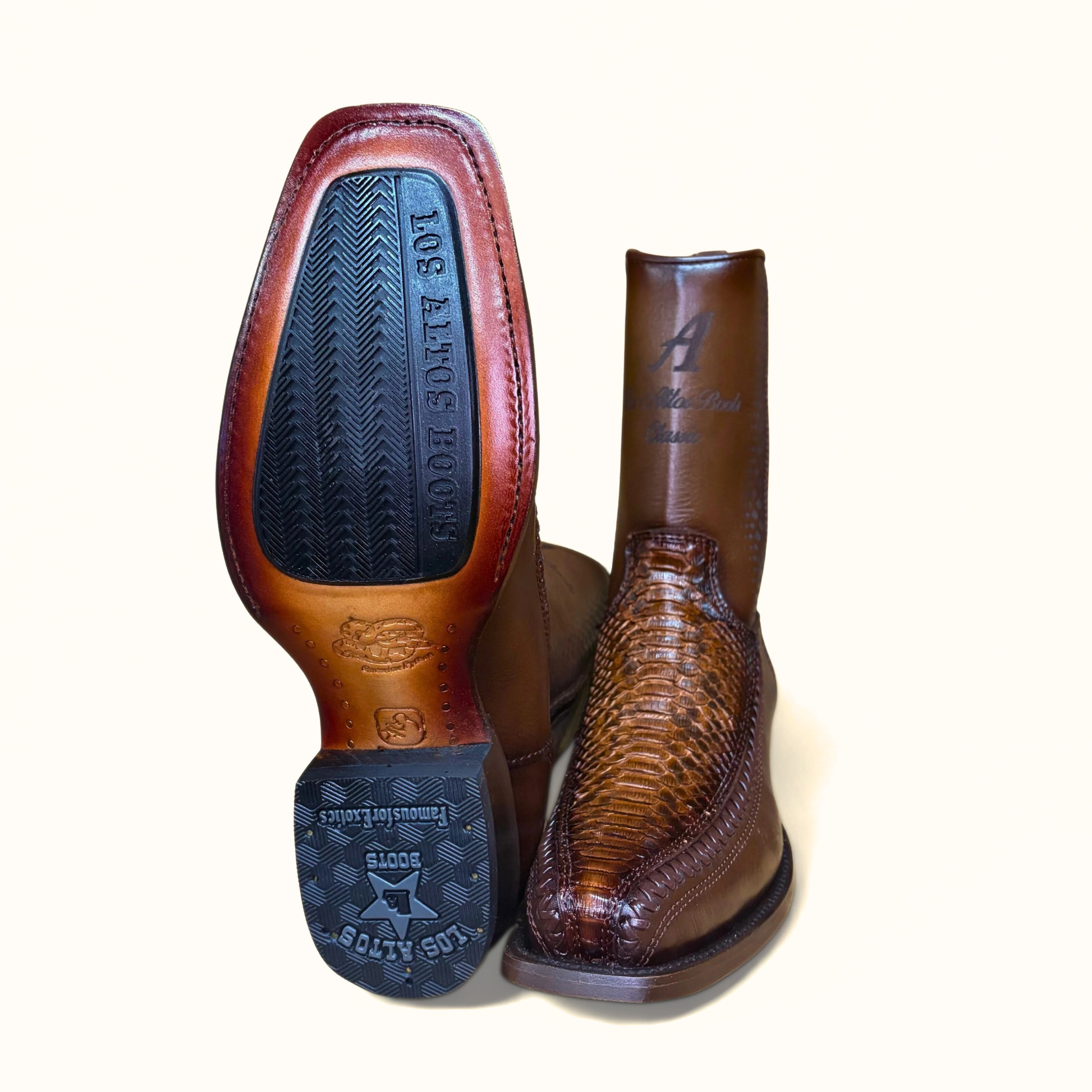 Los Altos Python Porto Faded Brown 7X Toe Low Shaft Boot outsole view