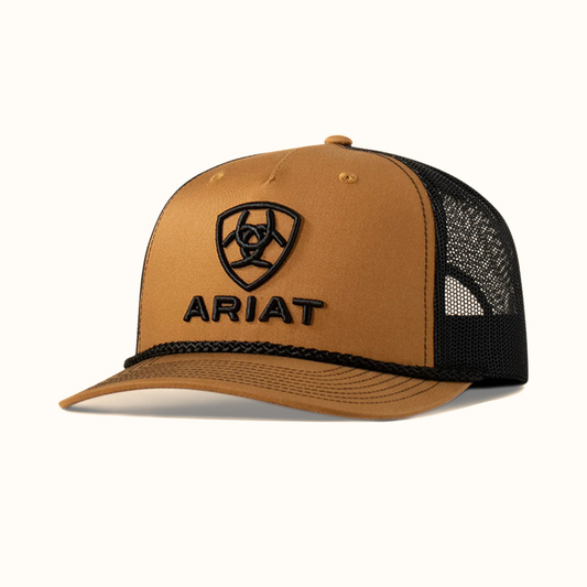 Ariat 3D Shield Snapback Cap Tan front angled view