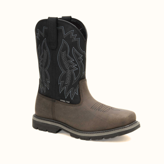 CAT Colorado Frontier Steel Toe Boot gray and black Western work boot front angle view