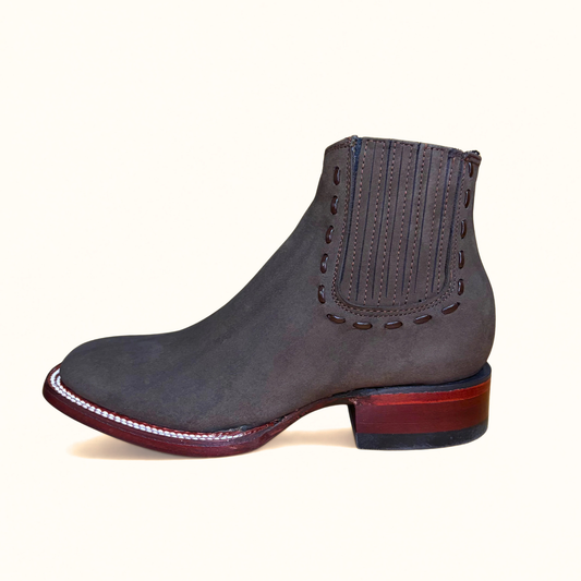 Los Altos Tobacco Nubuck Wide Square Toe Ankle Boot side view