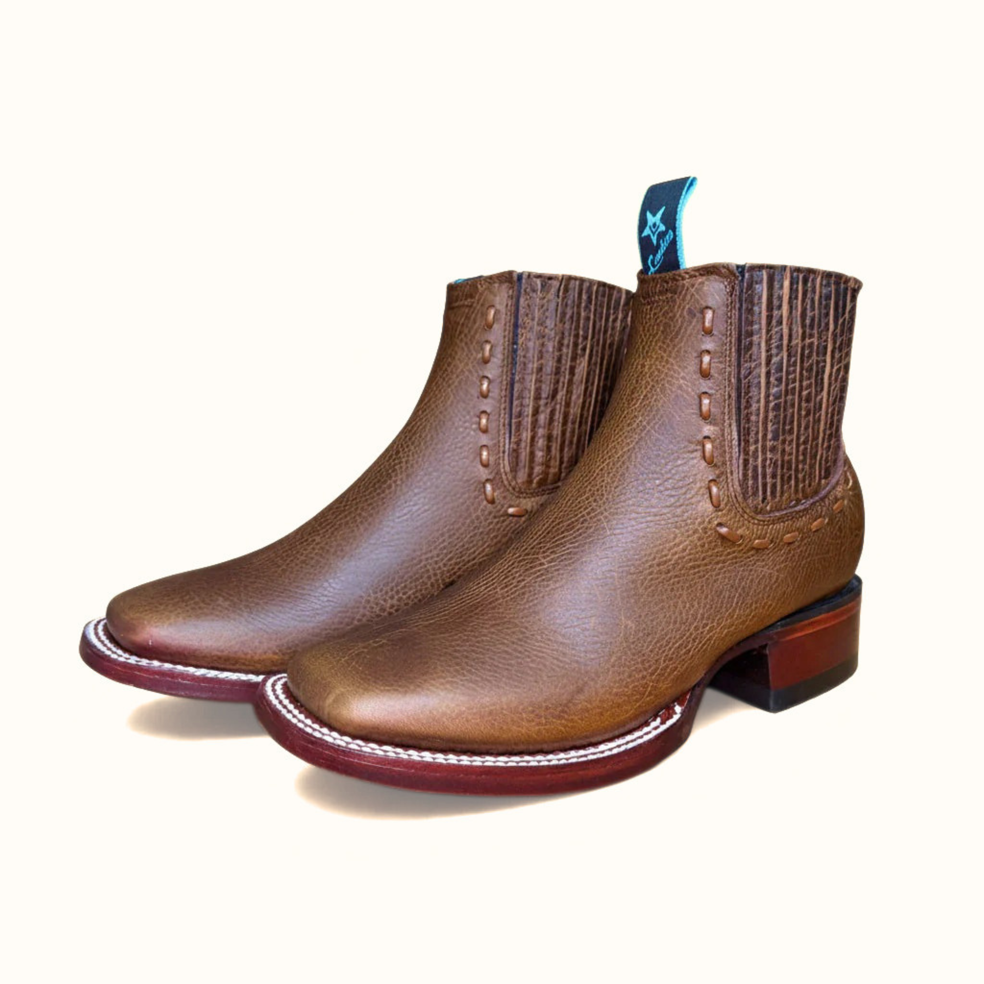 Pair of Los Altos Rage Walnut Wide Square Toe Ankle Boots viewed from the angle
