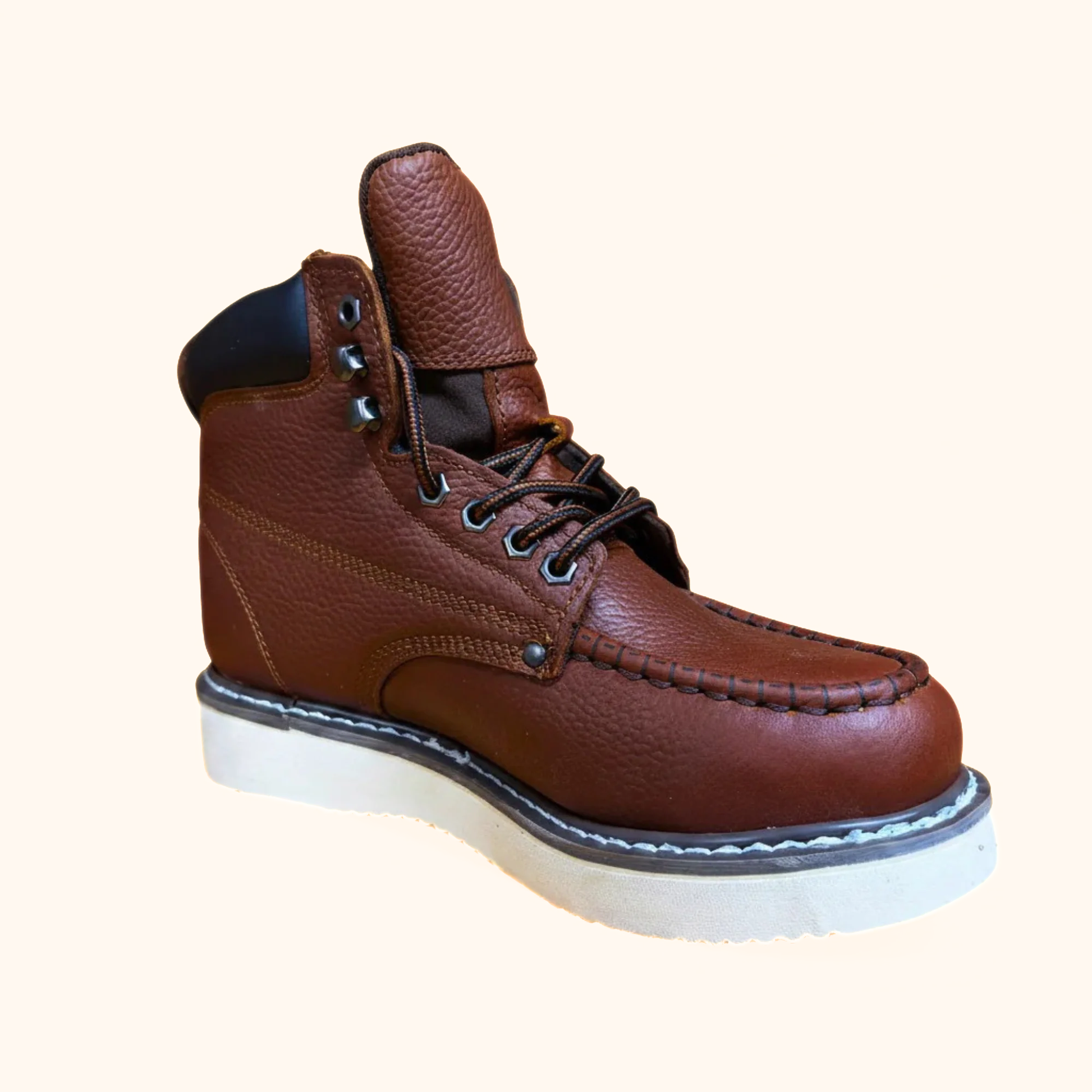 Tractor 622R brown leather moc toe work boot opposite angled view