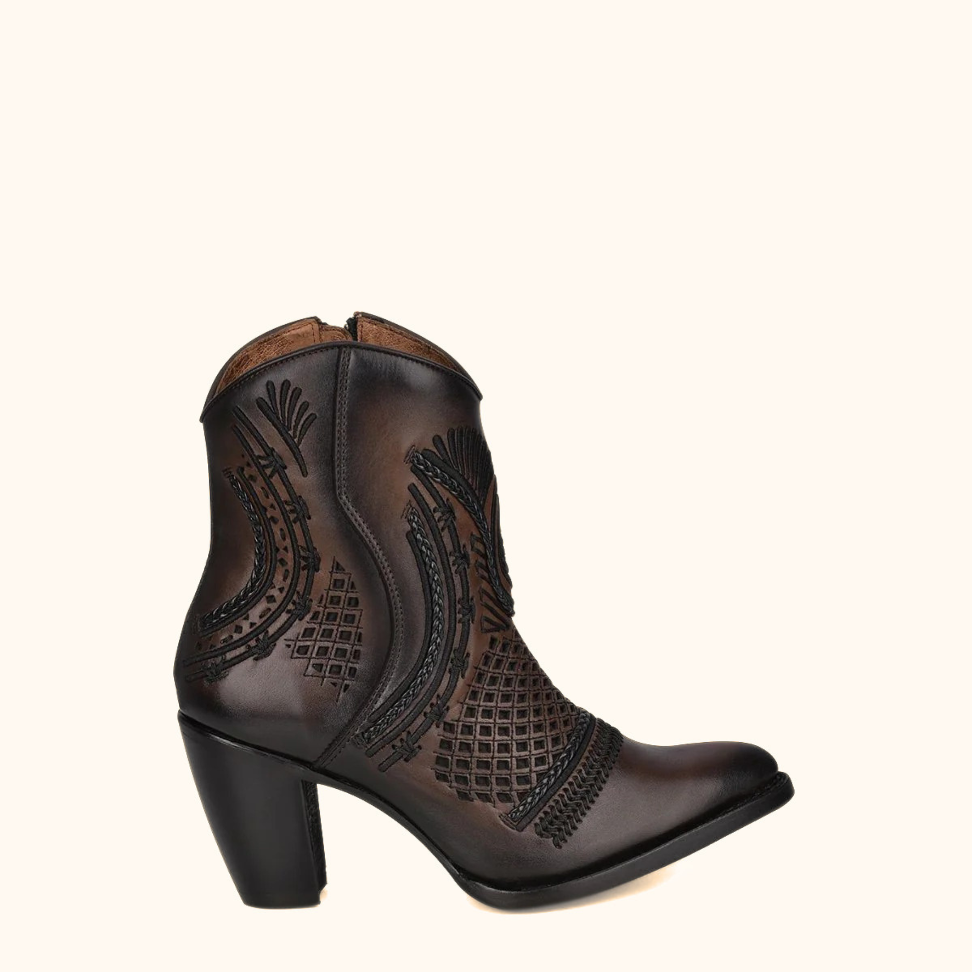 Cuadra Artisan Embroidered Leather Ankle Booties side view