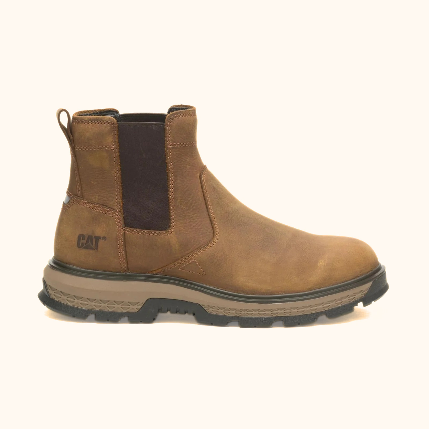 CAT Exposition Chelsea Work Boot opposite side view with elastic panels