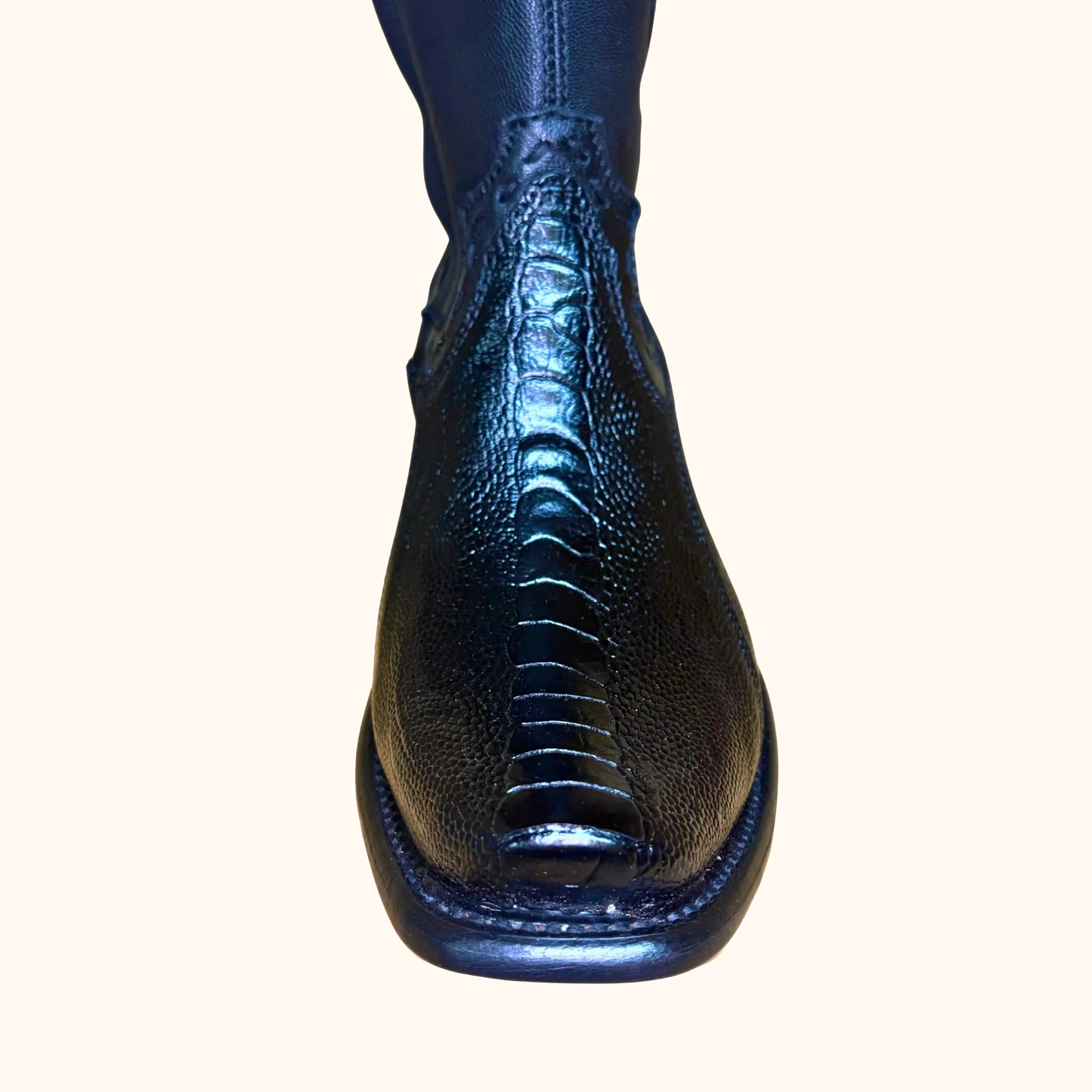 King Exotic Black Ostrich Leg Dubai Short Boot front toe detail