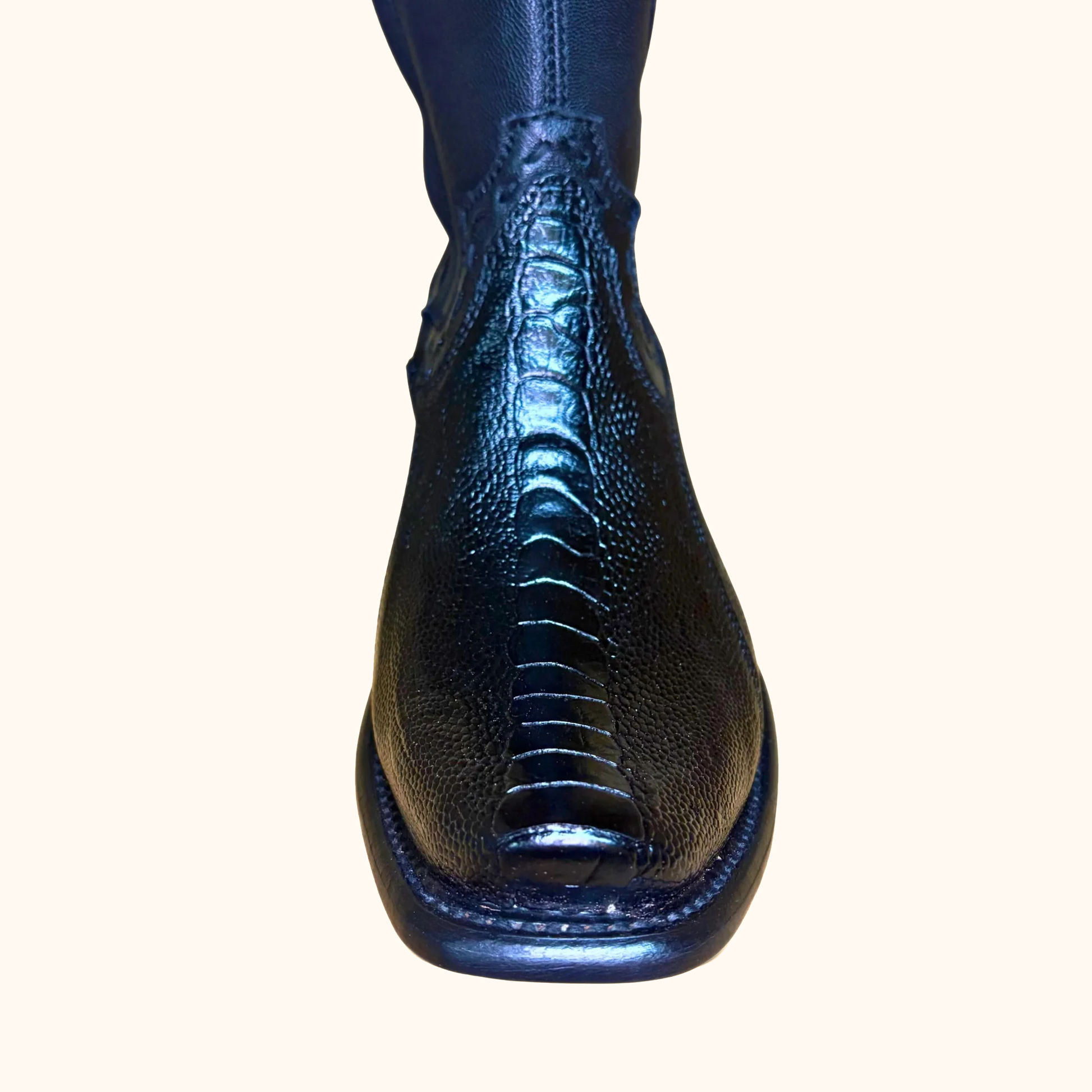 King Exotic Black Ostrich Leg Dubai Short Boot front toe detail