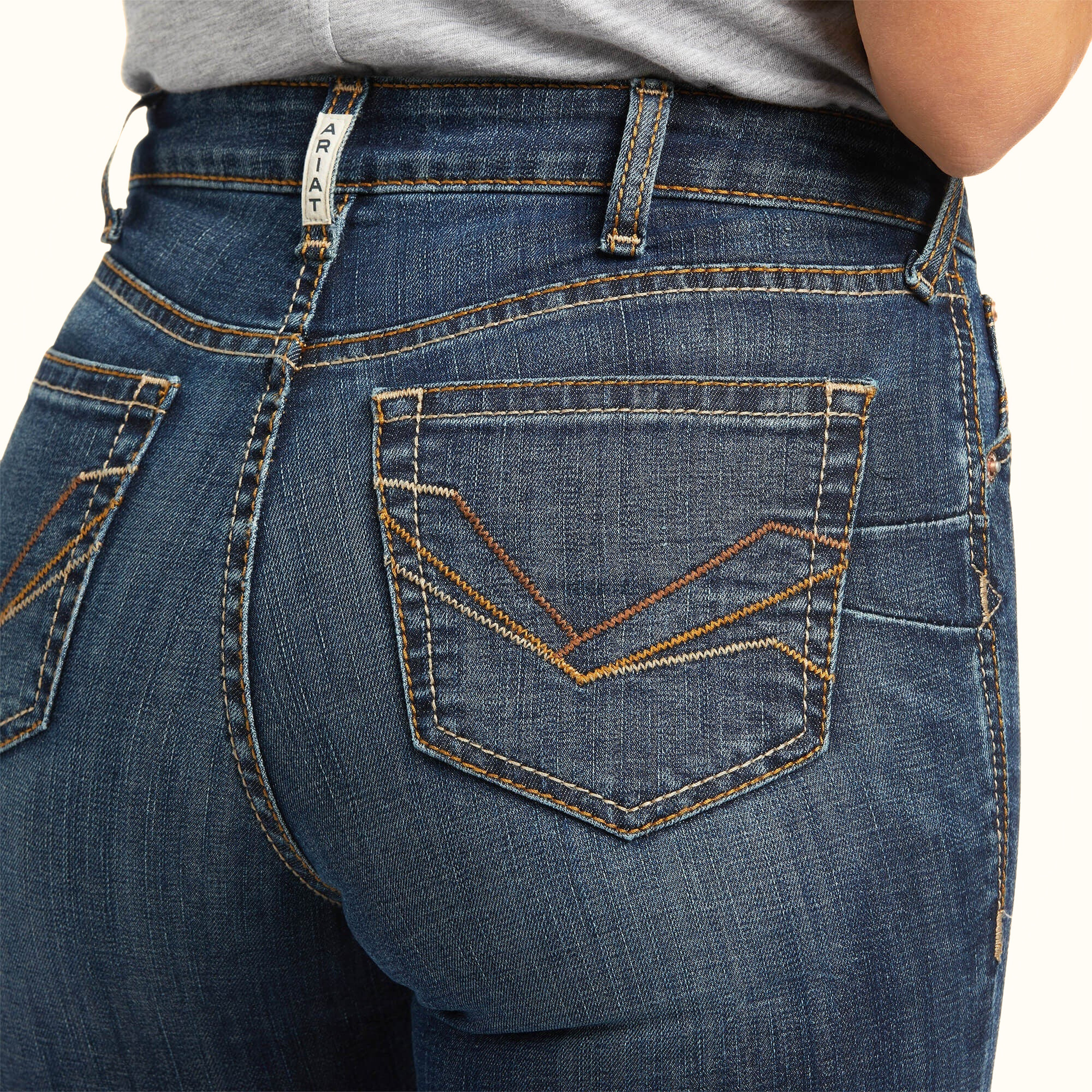 Ariat Women’s R.E.A.L. High Rise Fernanda Boot Cut Jeans Blue back pocket detail