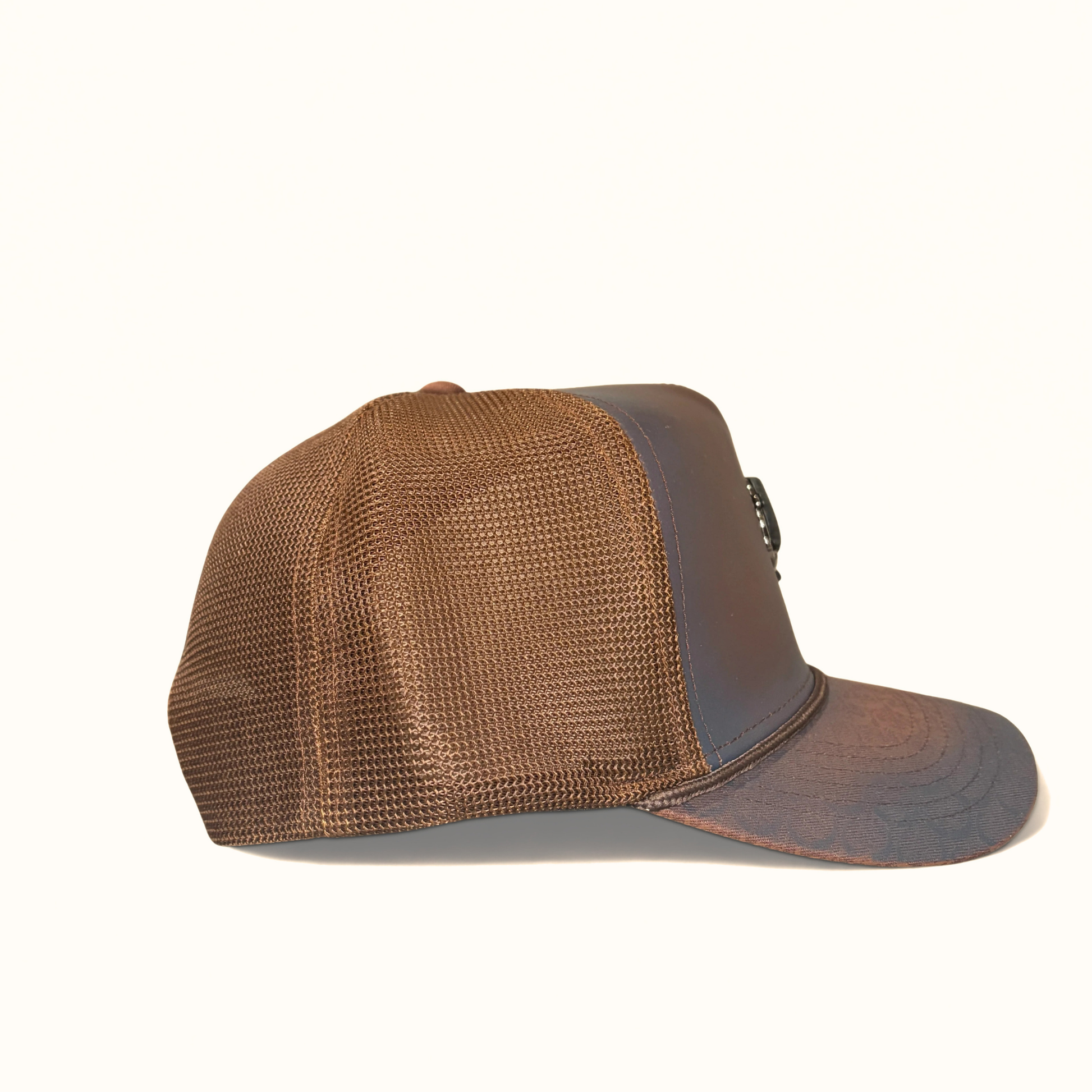 Cuadra Leather Logo Snapback Cap Brown side view