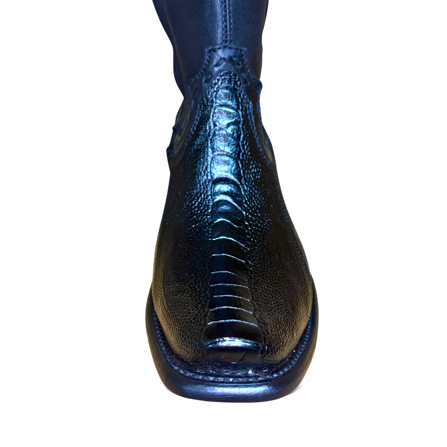 King Exotic Black Ostrich Leg Dubai Short Boot front toe detail