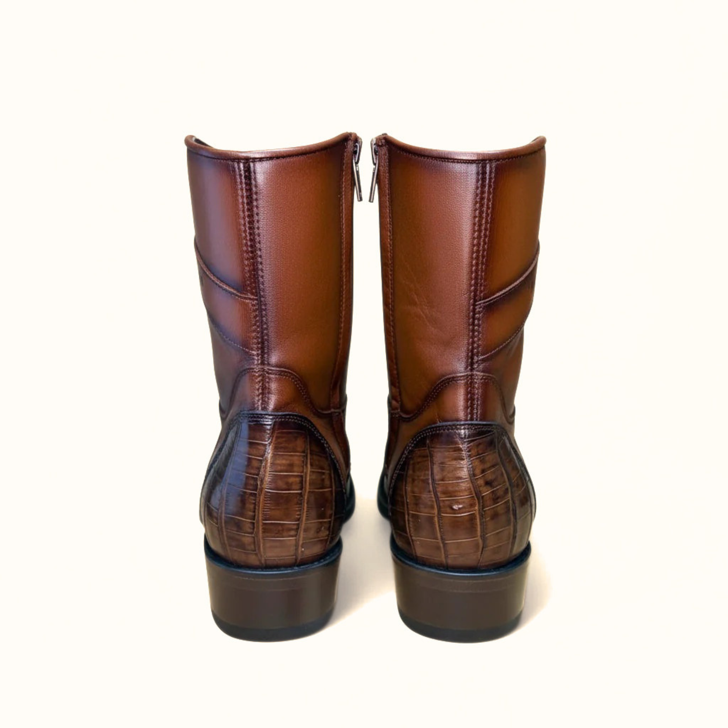Los Altos Faded Brown Caiman Belly Narrow Square Toe Boot rear pair view