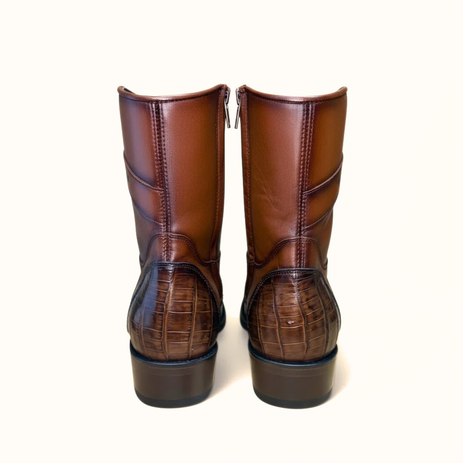 Los Altos Faded Brown Caiman Belly Narrow Square Toe Boot rear pair view