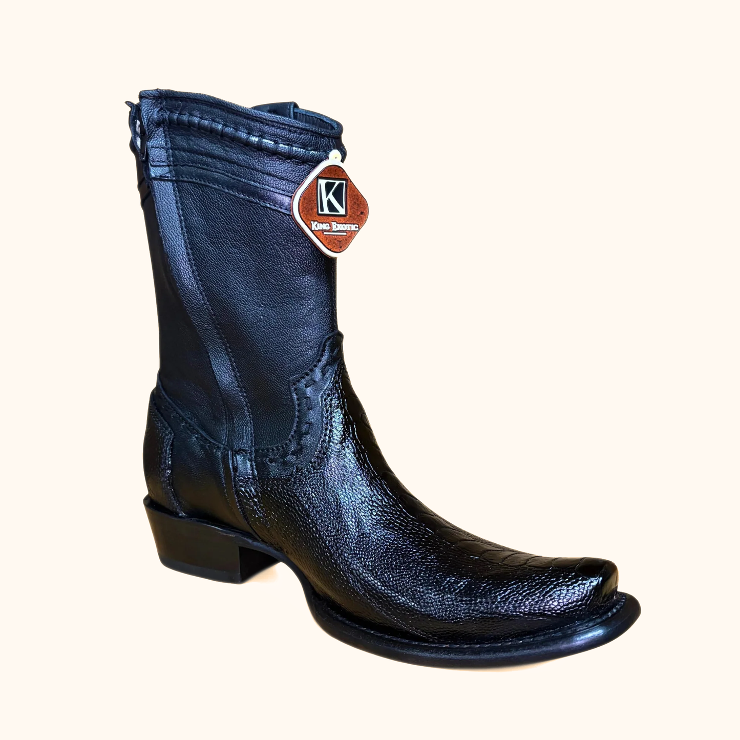 King Exotic Black Ostrich Leg Dubai Short Boot opposite angle view