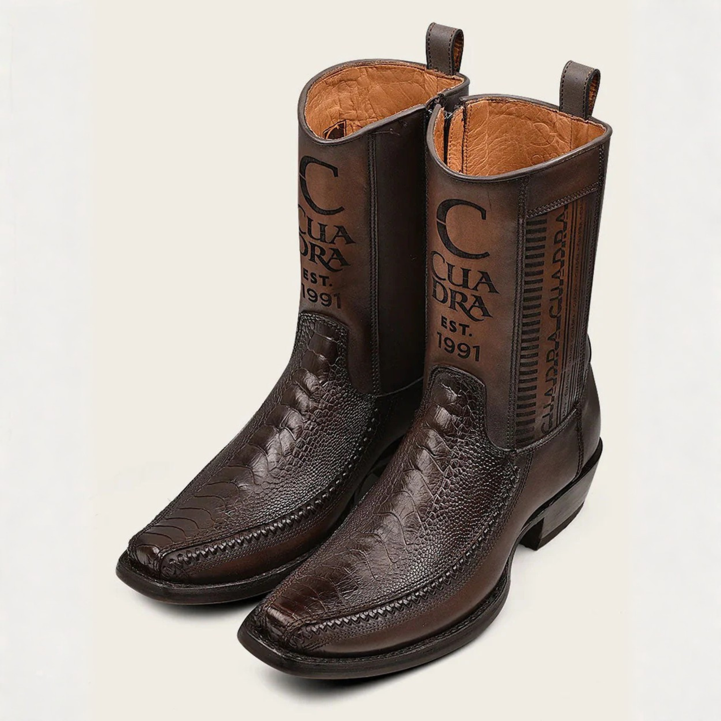 Cuadra Urban Ostrich Leg Western Boot pair display