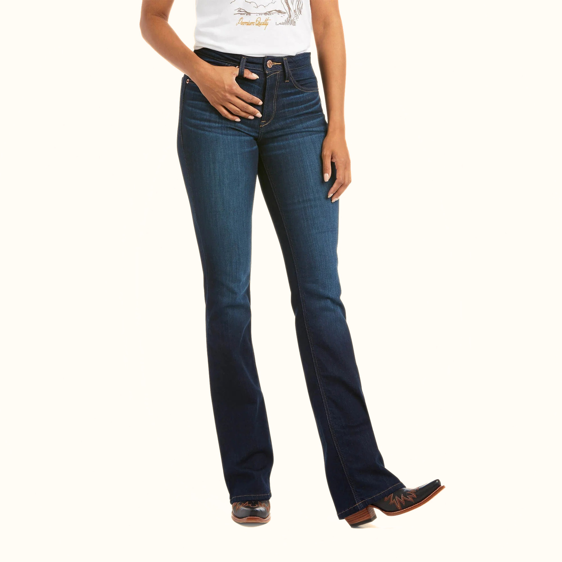 Ariat R.E.A.L. High Rise Ballary Boot Cut Jean front view on model