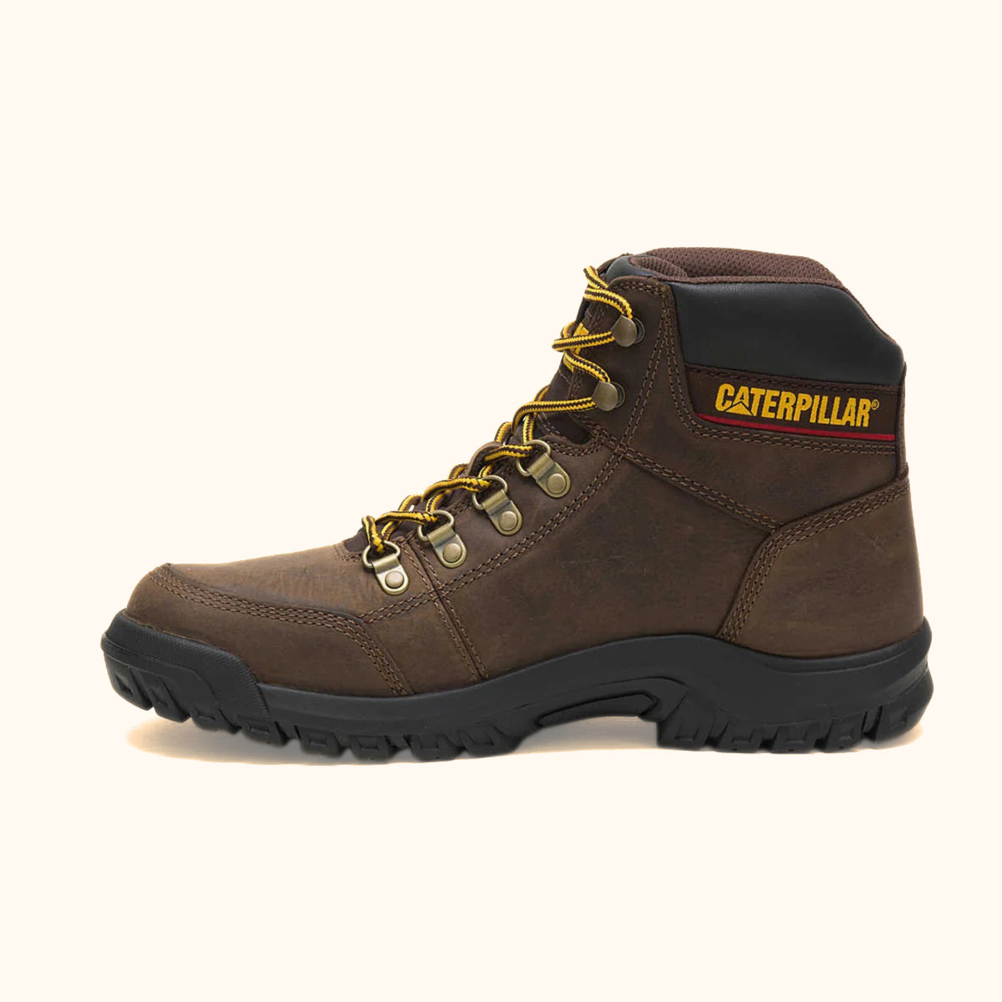 CAT Outline Work Boot side view in brown leather