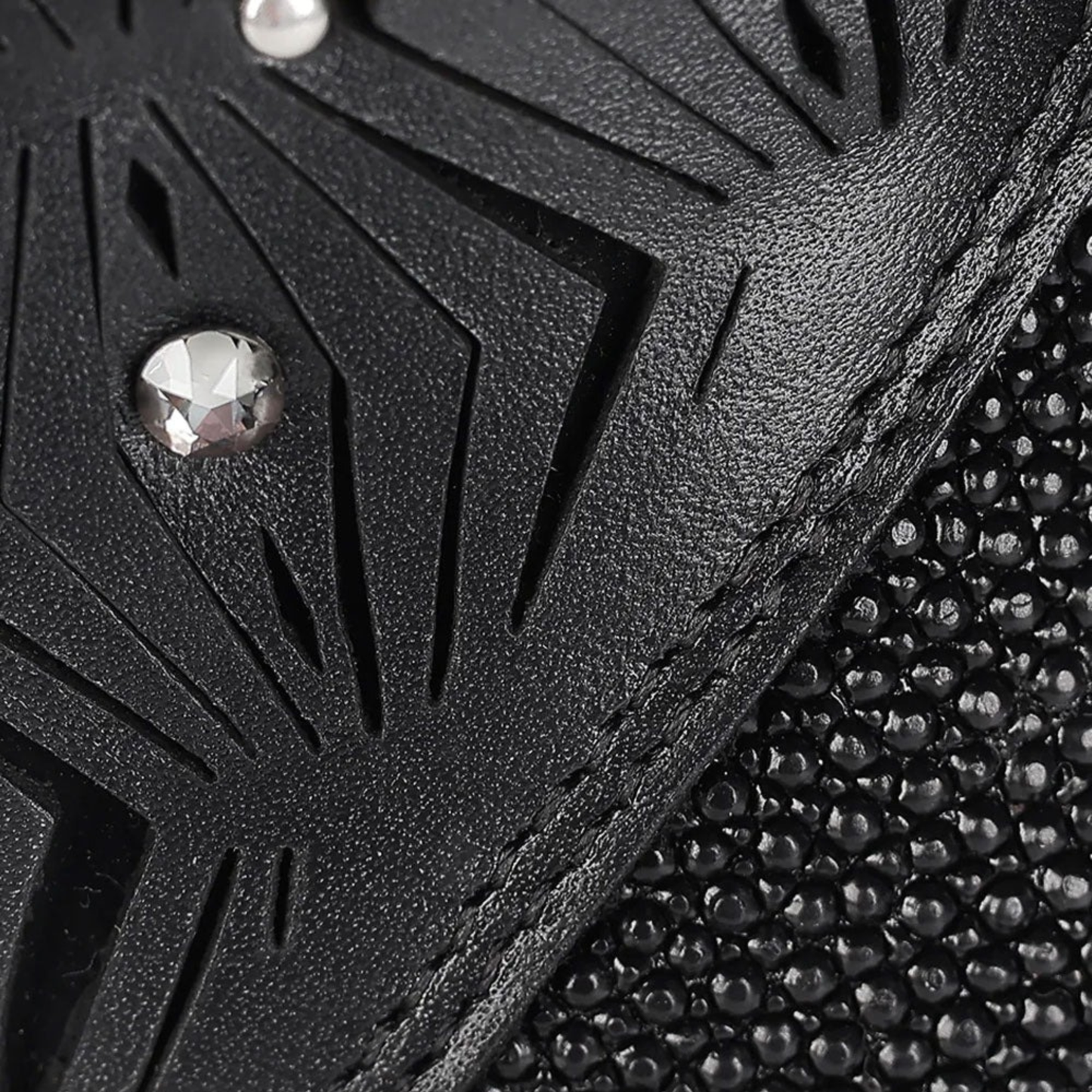 Cuadra Black Stingray Crystal Ankle Bootie stingray leather texture close-up