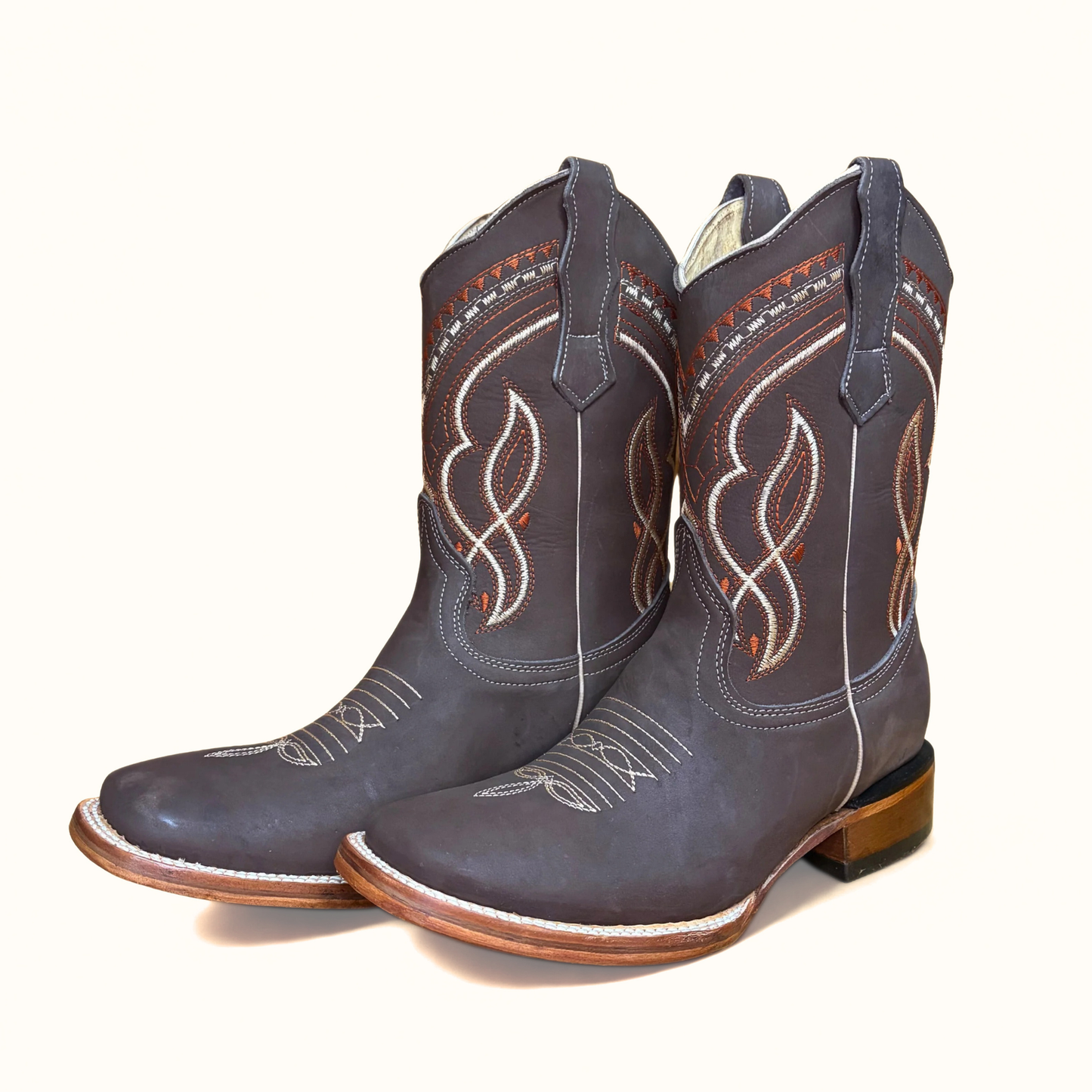 Arius Nubuck Cafe Bulldog western boot angled front view
