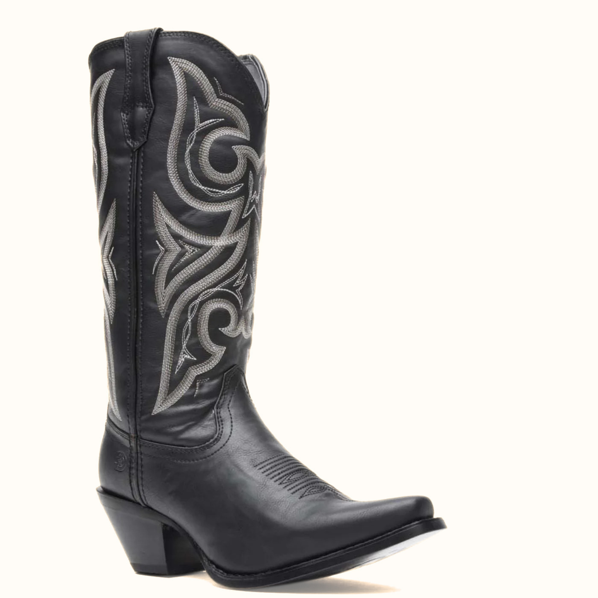 Crush by Durango Black Beauty Western Boot angled side view in black leather