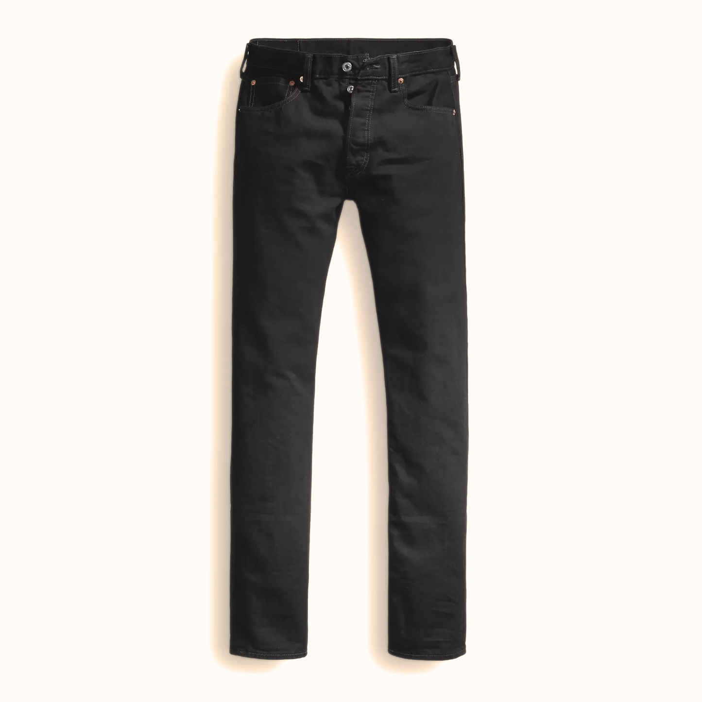 Levi’s 501 Original Fit Jean front view laid flat in black denim