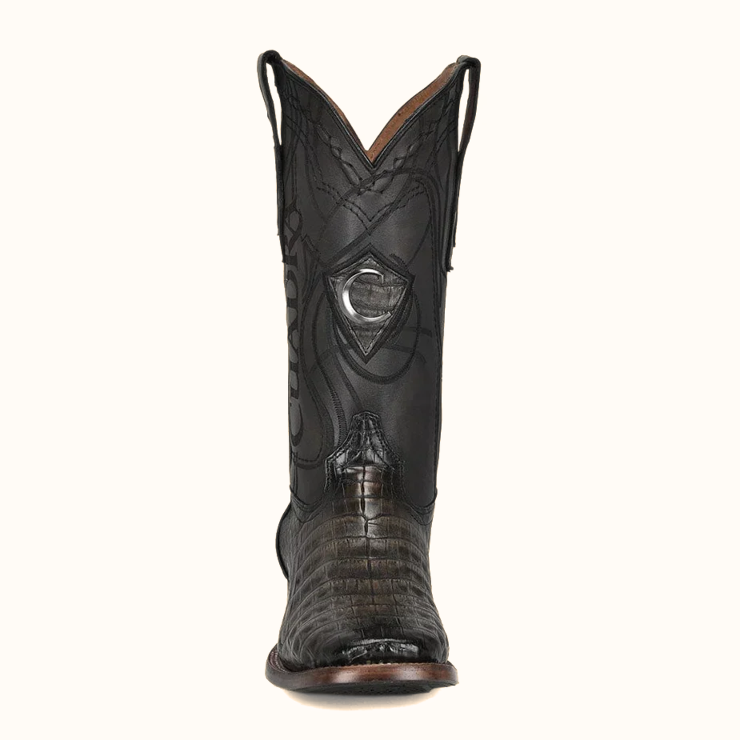 Cuadra Atlantic Sand Caiman embroidery square toe western boot front view
