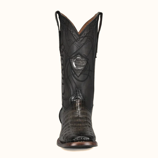 Cuadra Atlantic Sand Caiman embroidery square toe western boot front view