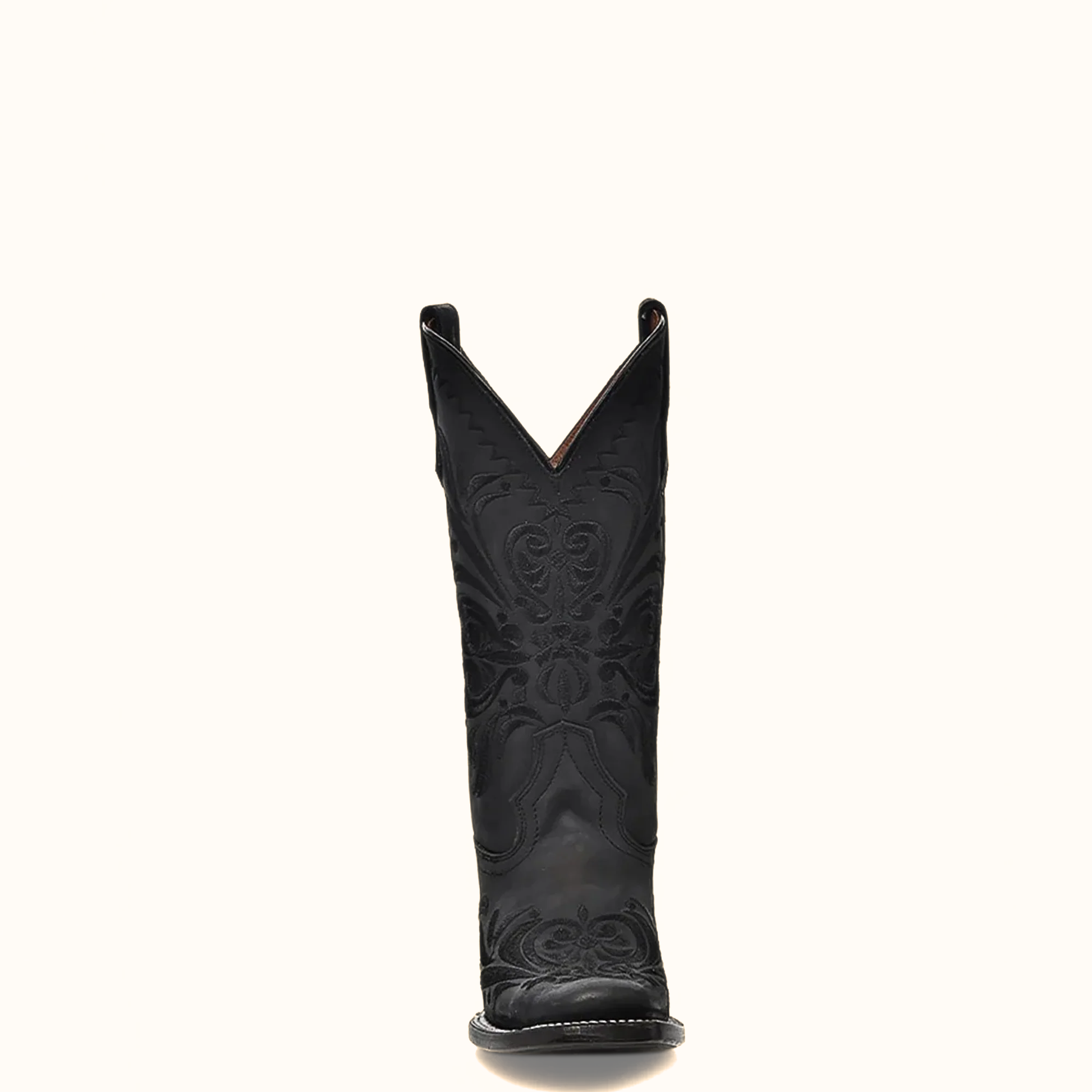 Front view of Corral Black Embroidered Square Toe Cowboy Boots