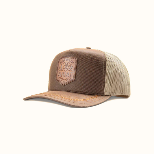 Ariat Faux Leather Patch Snapback Cap Brown front view