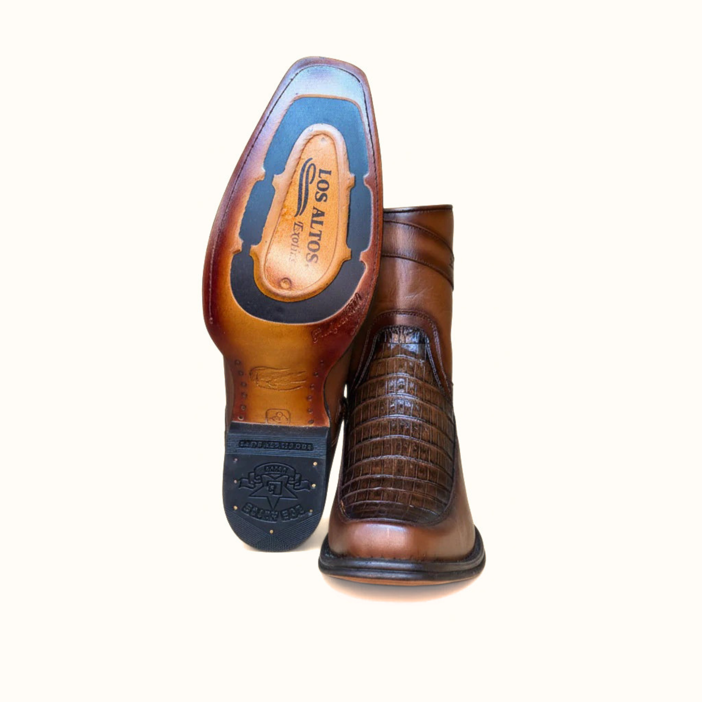 Los Altos Faded Brown Caiman Belly Narrow Square Toe Boot outsole view