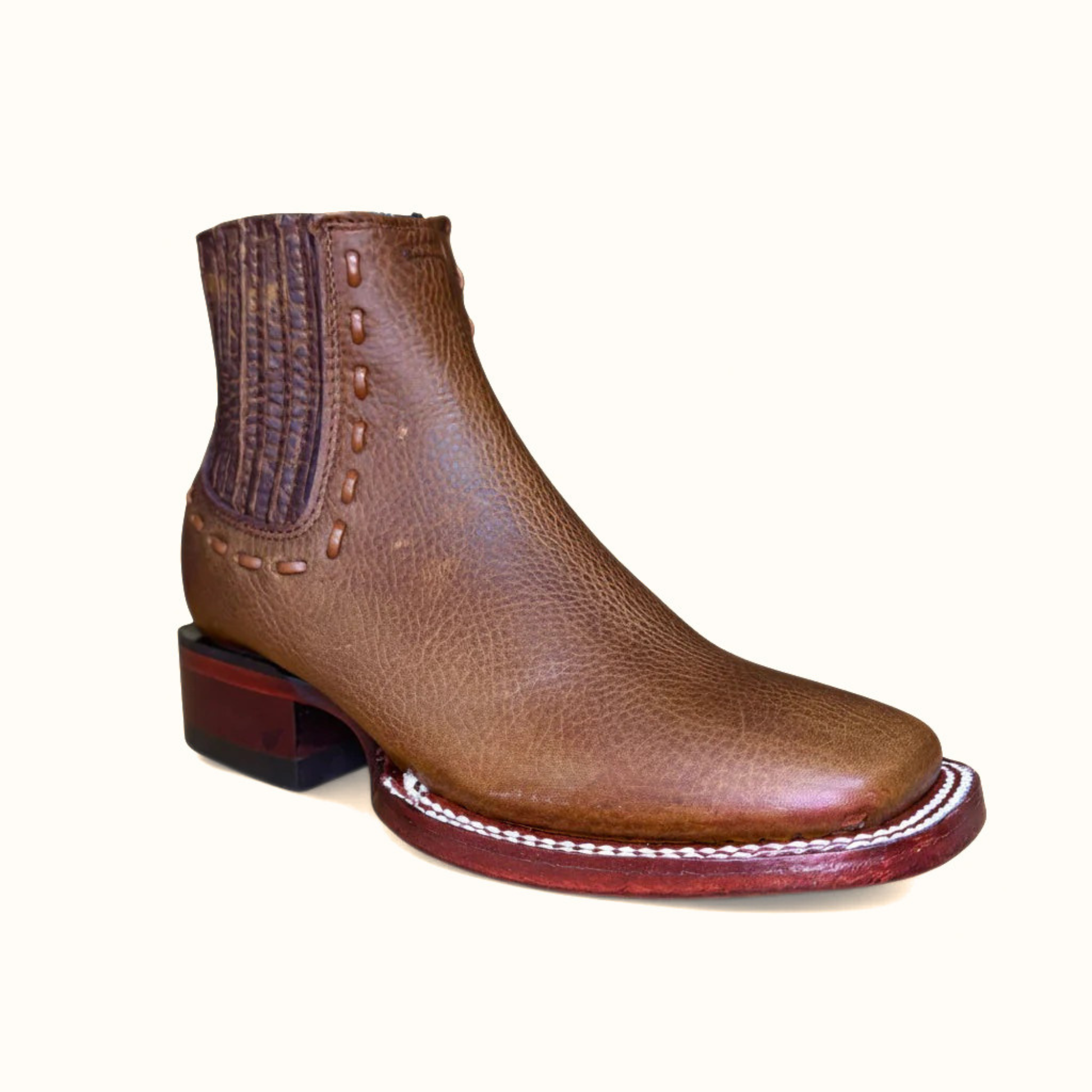 Front angled view of Los Altos Rage Walnut Wide Square Toe Ankle Boot