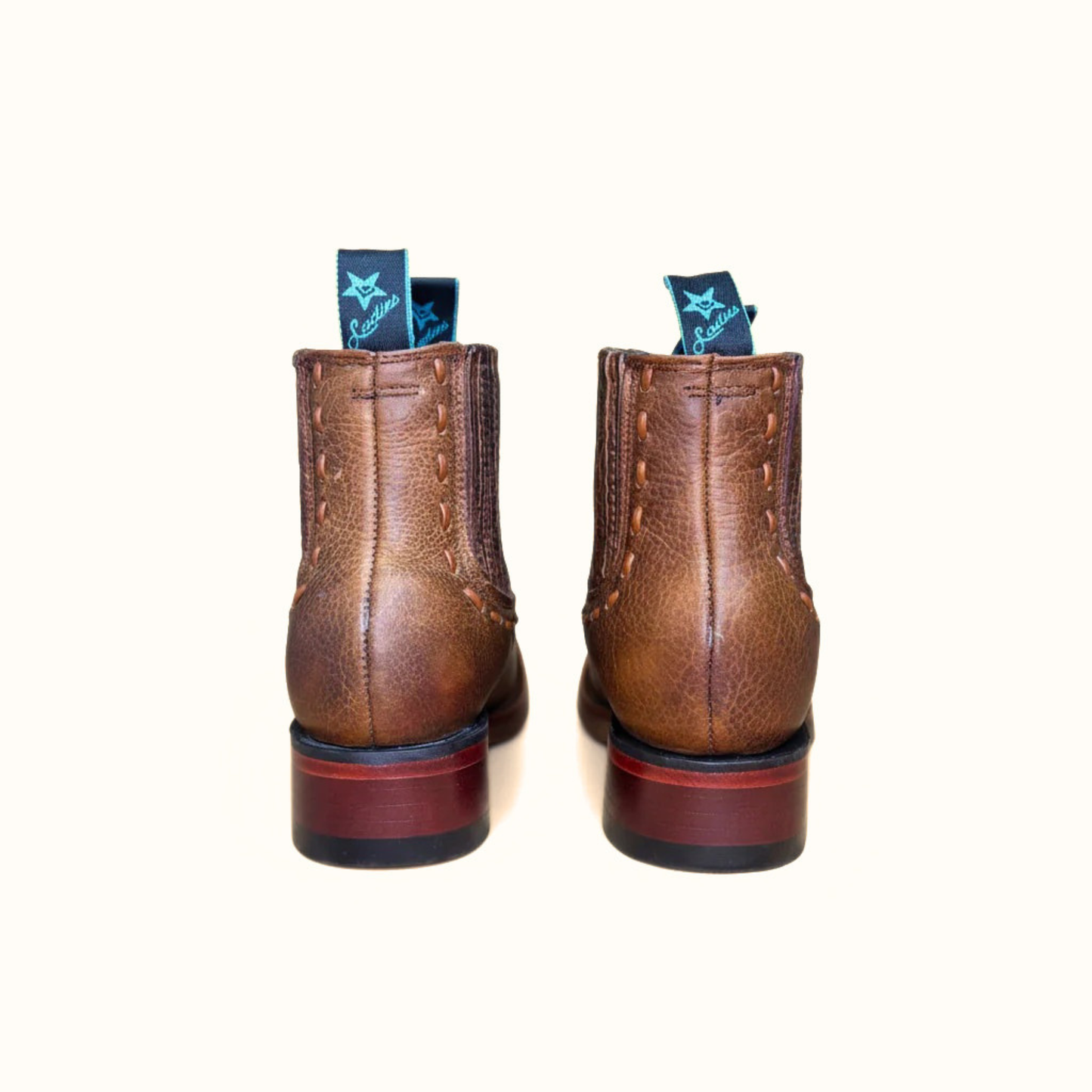 Rear view of Los Altos Rage Walnut Ankle Boot showing pull tabs