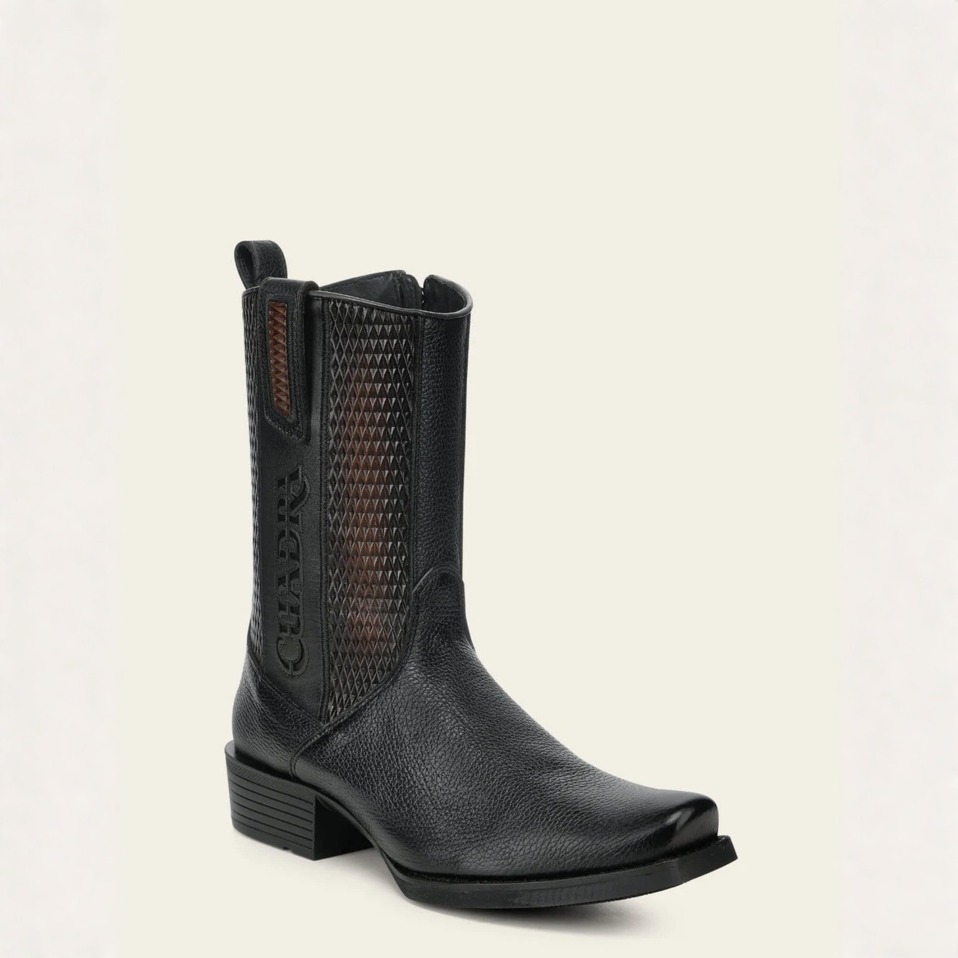 Cuadra Black Italian Deer Leather Urban Boots angled front view