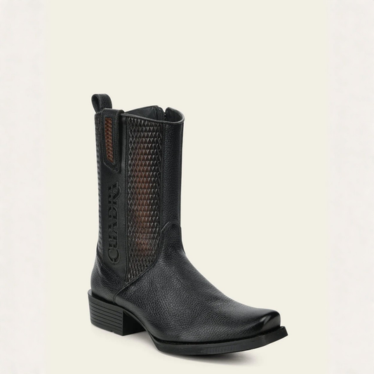 Cuadra Black Italian Deer Leather Urban Boots angled front view