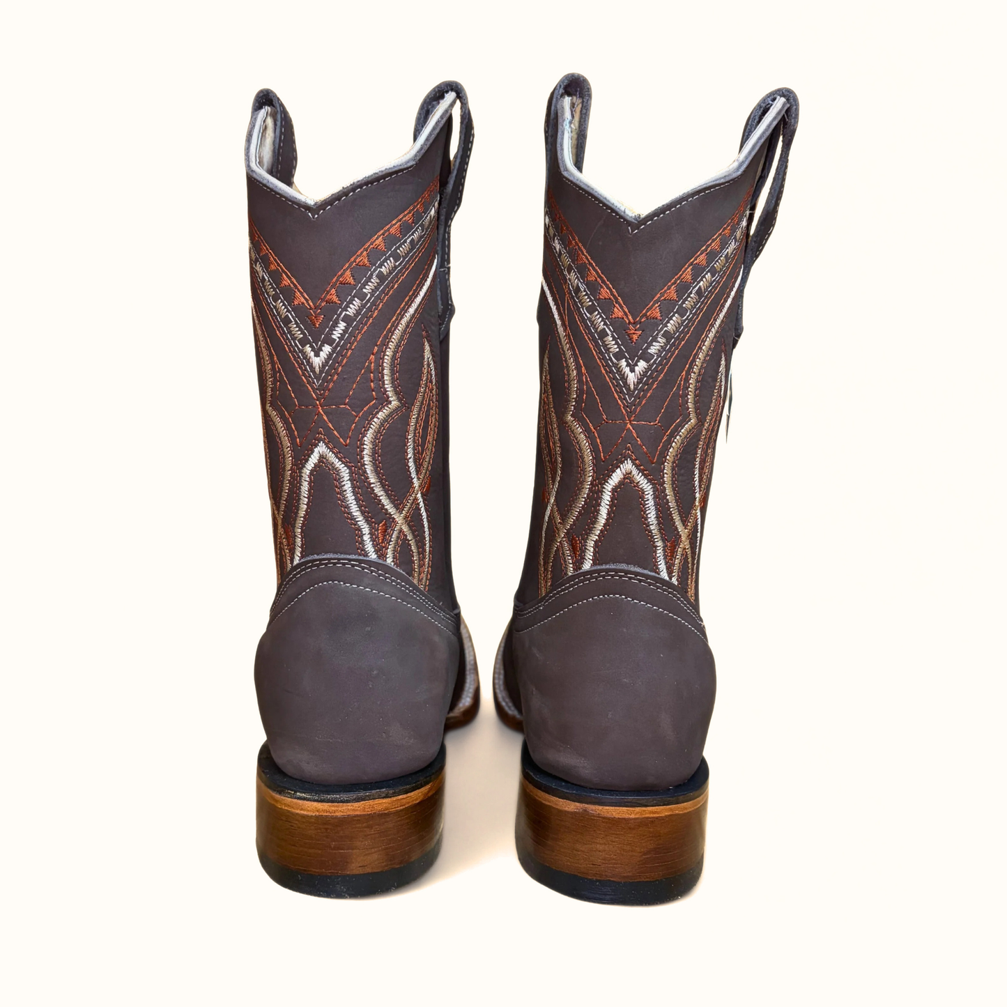 Arius Nubuck Cafe Bulldog western boots rear view