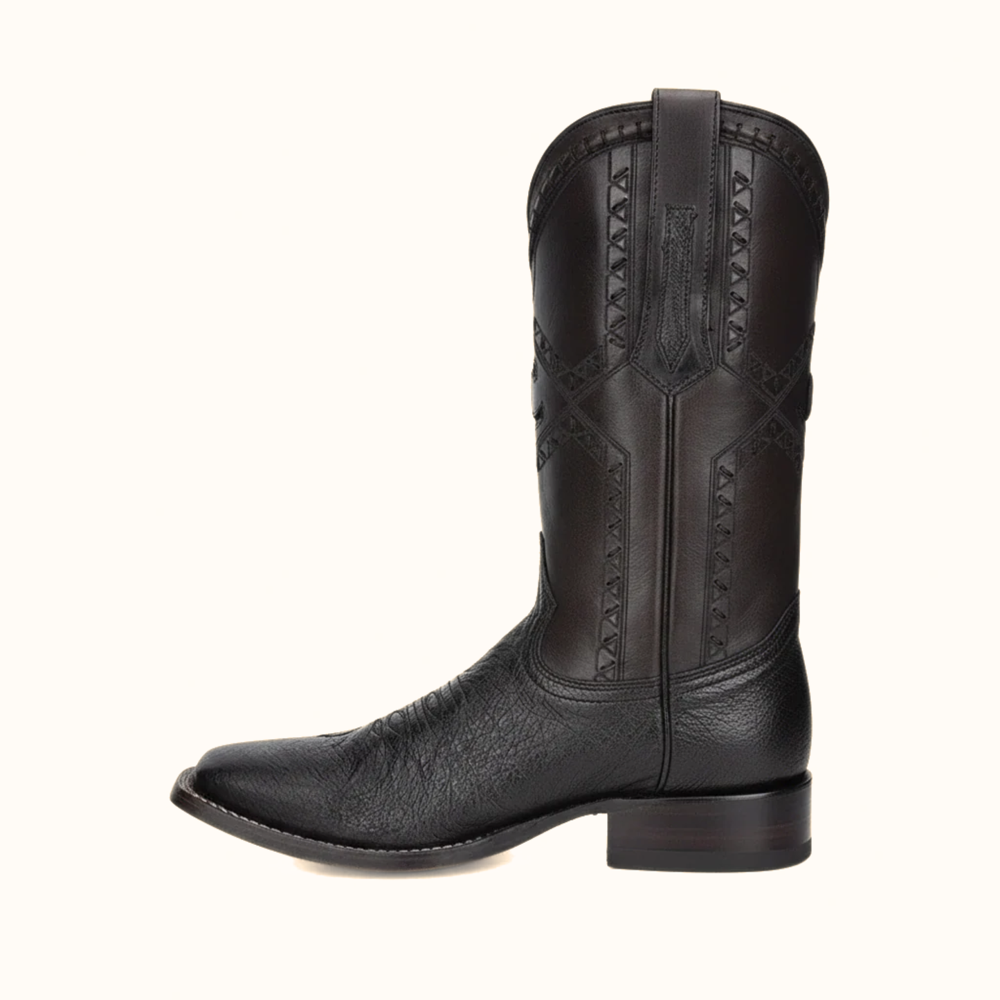 Cuadra Black Ostrich Laser & Woven Square Toe Boot side profile
