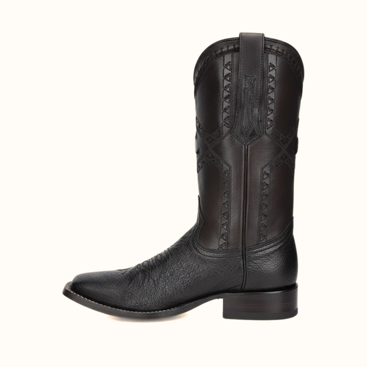 Cuadra Black Ostrich Laser & Woven Square Toe Boot side profile