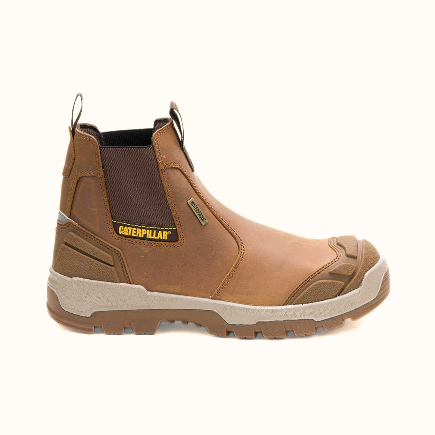 CAT Striver XL Chelsea Waterproof Steel Toe Work Boot brown side view