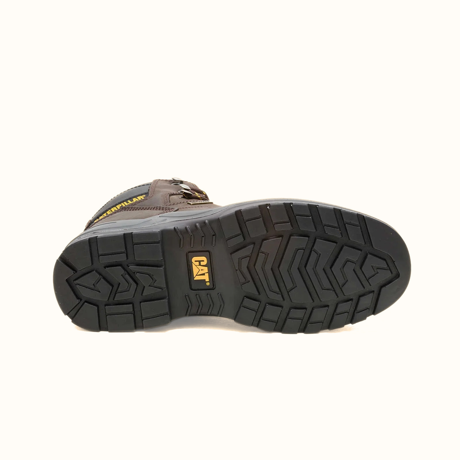 CAT Striver Waterproof Steel Toe Work Boot brown outsole view
