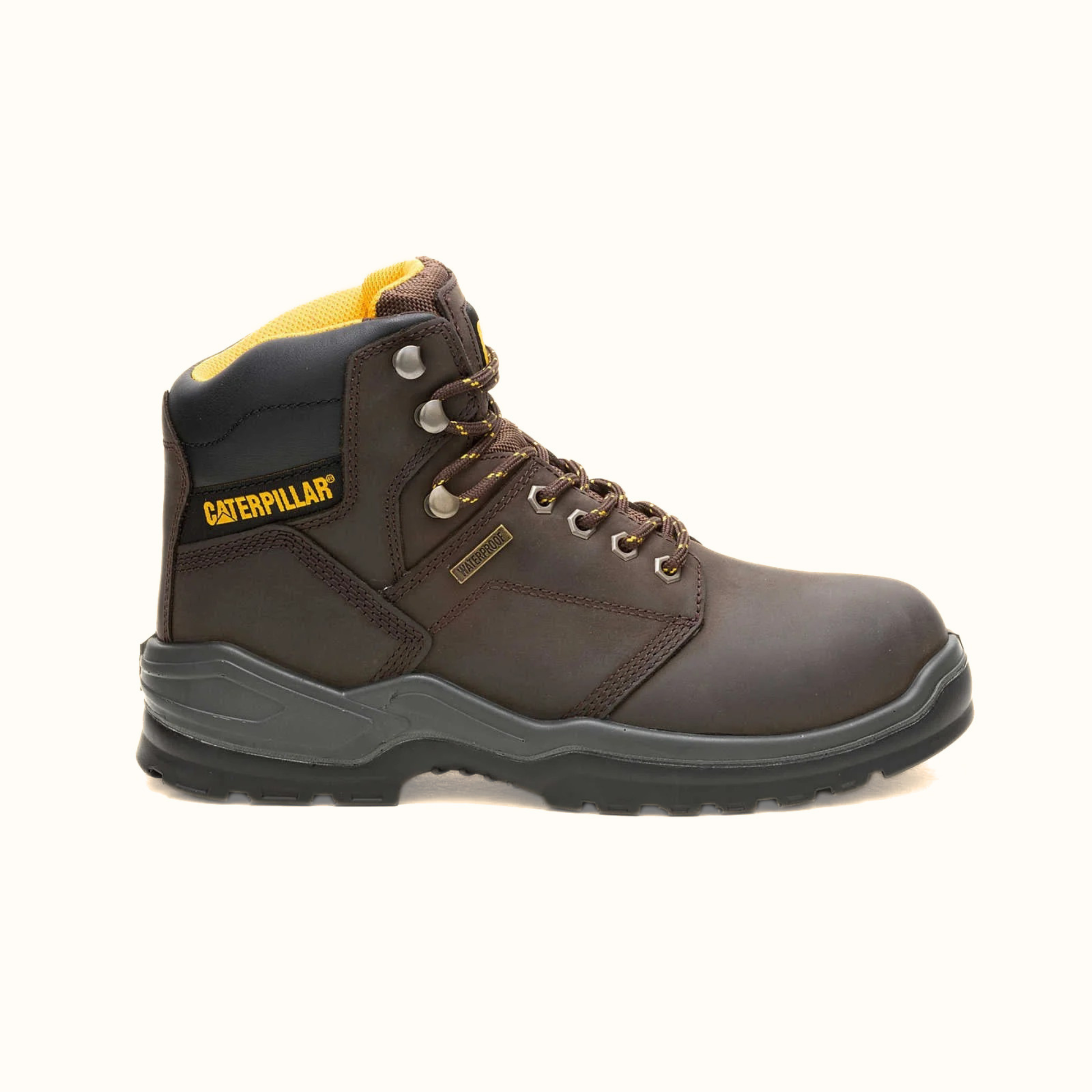 CAT Striver Waterproof Steel Toe Work Boot brown side view