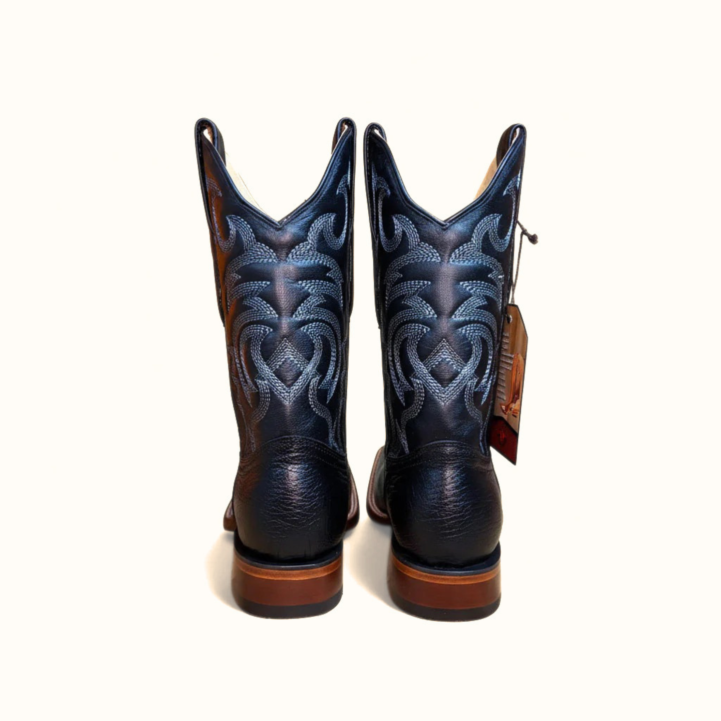 Los Altos Smooth Ostrich Black Rodeo Square Toe Boot rear view
