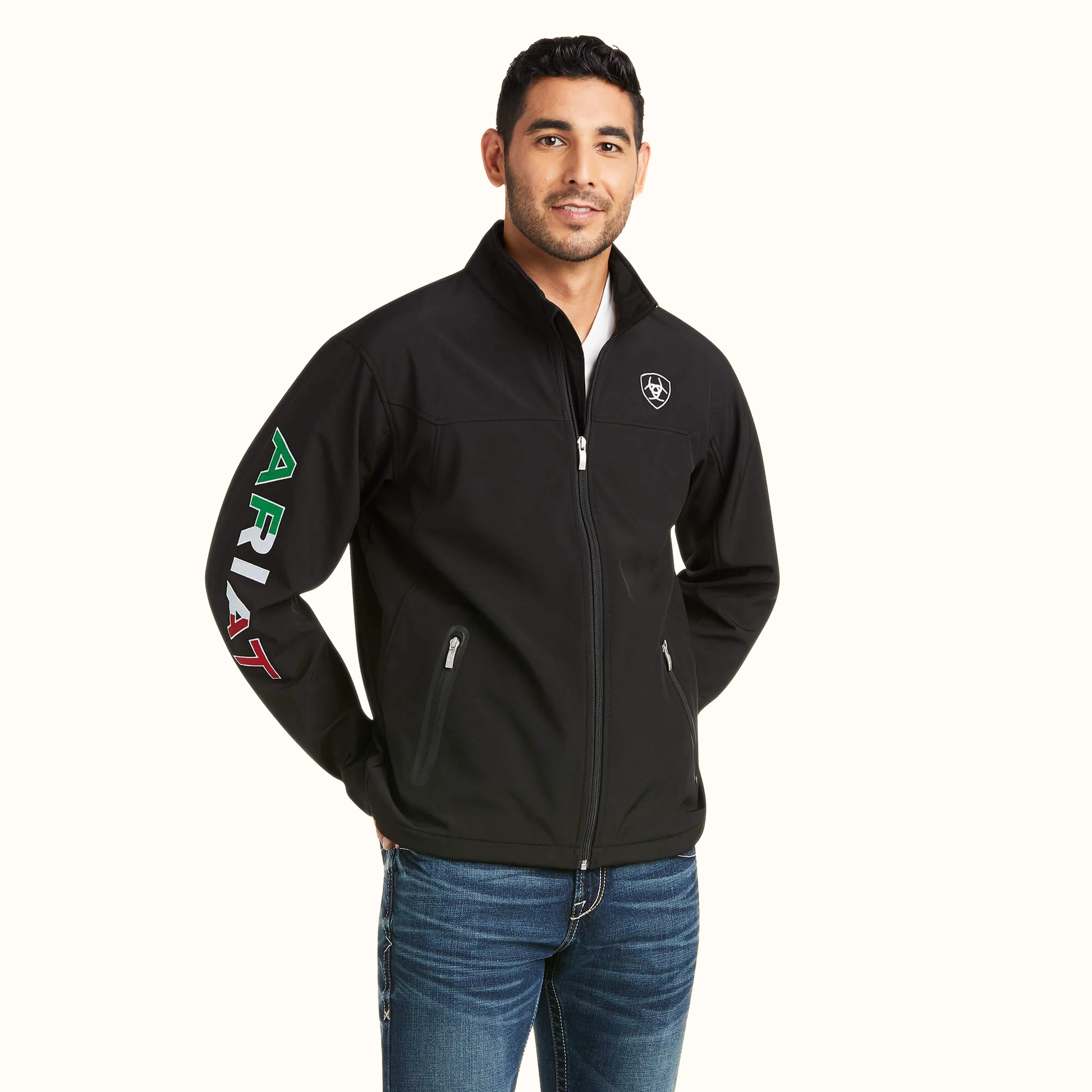 Ariat New Team Softshell Mexico Jacket men’s black front view