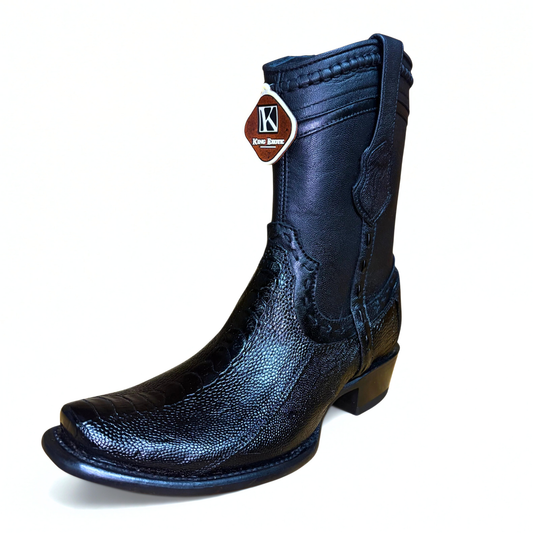 King Exotic Black Ostrich Leg Dubai Short Boot front angle view