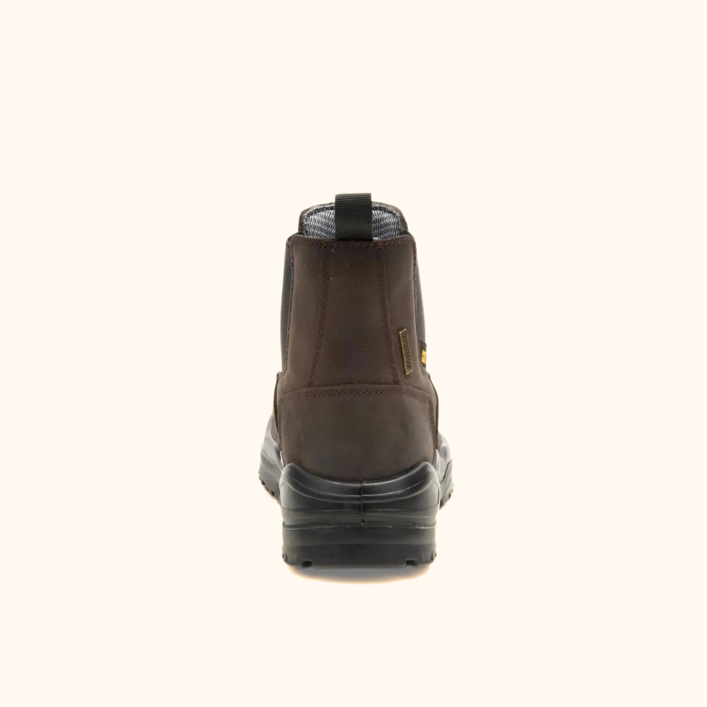 CAT Striver Chelsea Waterproof Steel Toe Work Boot back view with pull tab