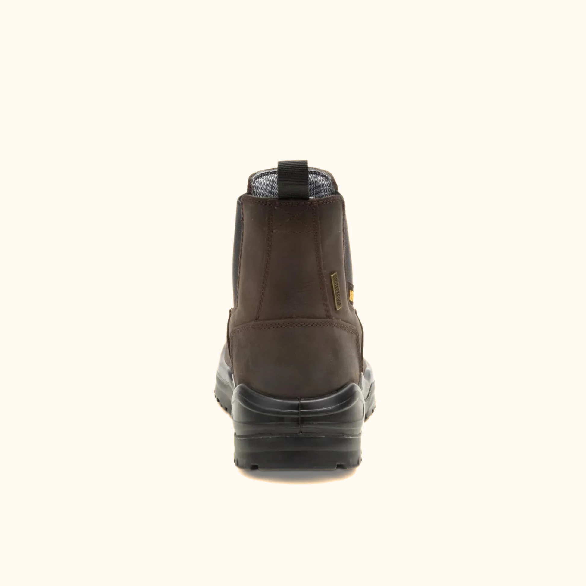 CAT Striver Chelsea Waterproof Steel Toe Work Boot back view with pull tab