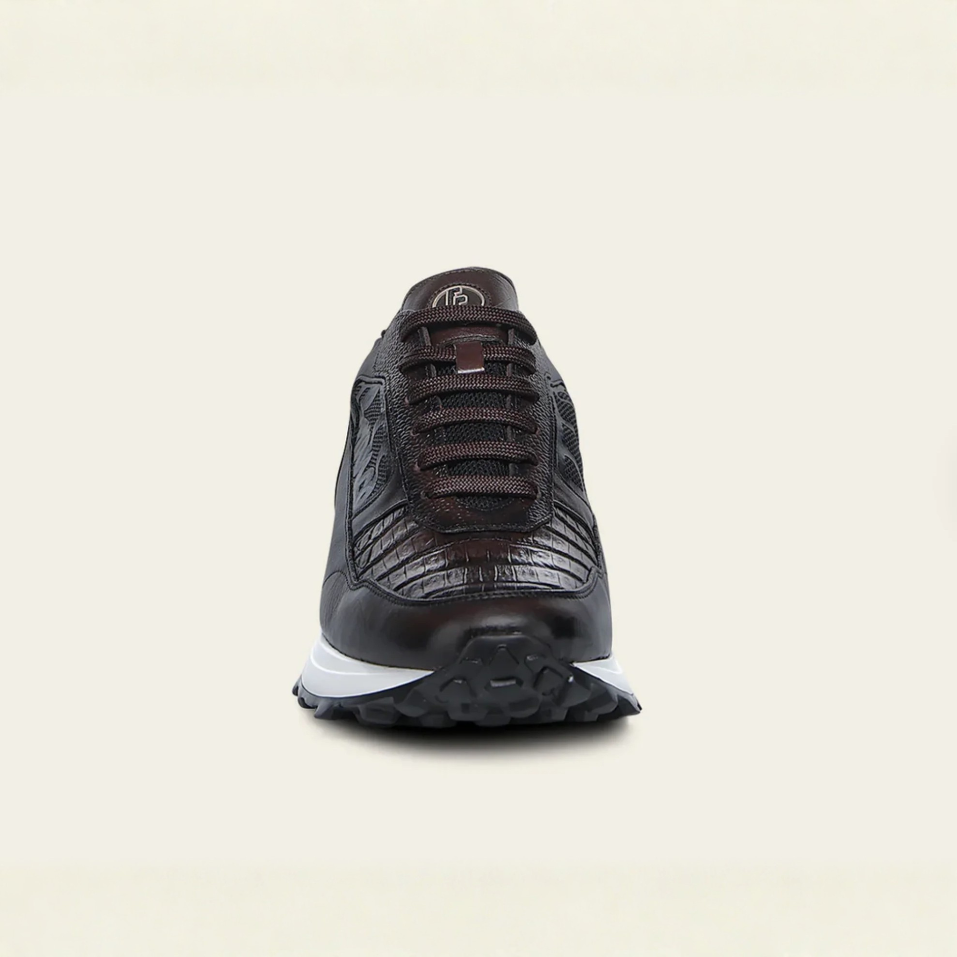 Cuadra Genuine Cayman Leather Sneakers front view with lace-up closure