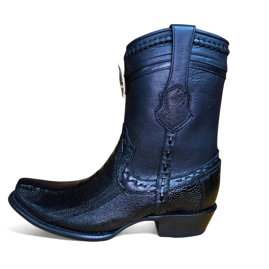 King Exotic Black Ostrich Leg Dubai boot in black ostrich leather with white background