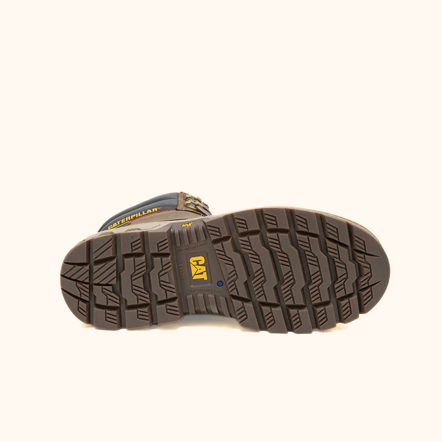 CAT Colorado Equip 6 inch Waterproof Work Boot outsole view showing tread pattern