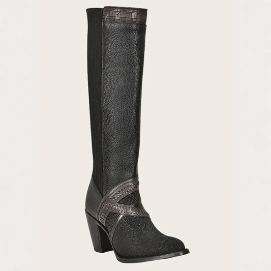 Front angled view of Cuadra Tall Black Stingray Boot